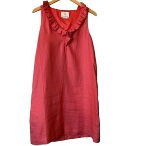 Kate Spade coral orange sleeveless ruffled v-neck fully lined linen dress